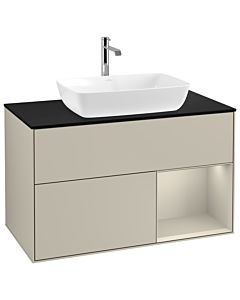Villeroy und Boch Finion Waschtischunterschrank G782HHHH 100cm, Abdeckplatte black matt, Emotion, Regale sand matt lacquer, Sand Matt Lacquer