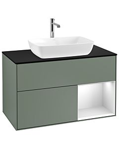 Villeroy und Boch Finion Villeroy und Boch Finion G782MTGM 100cm, cover plate black matt, Emotion, shelves white matt lacquer, Olive Matt Lacquer