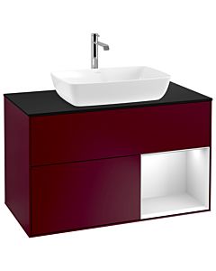 Villeroy und Boch Finion Waschtischunterschrank G782MTHB 100cm, Abdeckplatte black matt, Emotion, Regale White matt lacquer, Peony Matt