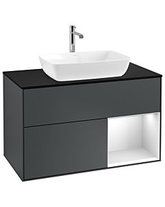 Villeroy und Boch Finion Waschtischunterschrank G782MTHG 100cm, Abdeckplatte black matt, Emotion, Regale White matt lacquer, Midnight Blue Matt Lacquer