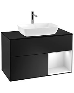 Villeroy und Boch Finion Waschtischunterschrank G782MTPD 100cm, Abdeckplatte black matt, Emotion, Regale White matt lacquer, Black matt lacquer