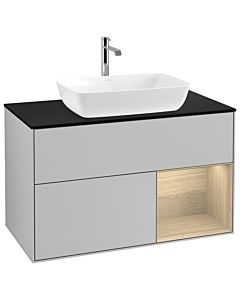 Villeroy und Boch Finion Villeroy und Boch G782PCGJ 100cm, plaque de recouvrement noir mat, Emotion, étagères Oak Veneer , gris clair mat