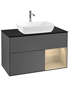 Villeroy und Boch Finion G782PCGK 100cm, plaque de recouvrement noire mate, Emotion, étagères Oak Veneer , anthracite mat
