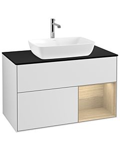 Villeroy und Boch Finion Waschtischunterschrank G782PCMT 100cm, Abdeckplatte black matt, Emotion, Regale Oak Veneer, White matt lacquer