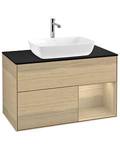 Villeroy und Boch Finion Waschtischunterschrank G782PCPC 100cm, Abdeckplatte black matt, Emotion, Regale Oak Veneer, Oak Veneer