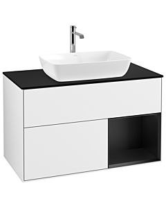 Villeroy und Boch Finion Villeroy und Boch G782PDGF 100cm, plaque de recouvrement noire mate, Emotion, étagères en laque noire mate, laque blanche brillante