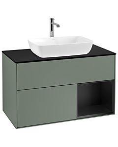 Villeroy und Boch Finion Waschtischunterschrank G782PDGM 100cm, Abdeckplatte black matt, Emotion, Regale Black matt lacquer, Olive Matt Lacquer