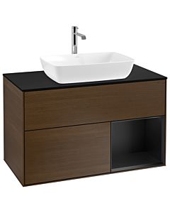 Villeroy und Boch Finion Villeroy und Boch Finion G782PDGN 100cm, cover plate black matt, Emotion, shelves black matt lacquer, walnut veneer