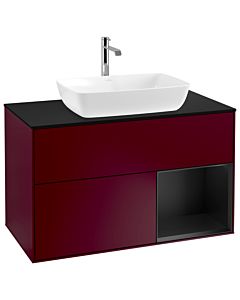 Villeroy und Boch Finion Waschtischunterschrank G782PDHB 100cm, Abdeckplatte black matt, Emotion, Regale Black matt lacquer, Peony Matt