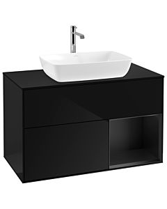 Villeroy und Boch Finion Waschtischunterschrank G782PDPH 100cm, Abdeckplatte black matt, Emotion, Regale Black matt lacquer, Glossy Black Lacquer