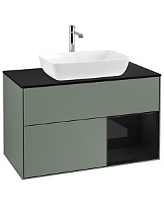 Villeroy und Boch Finion Waschtischunterschrank G782PHGM 100cm, Abdeckplatte black matt, Emotion, Regale Glossy black lacquer, Olive Matt Lacquer