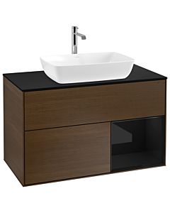 Villeroy und Boch Finion Villeroy und Boch G782PHGN 100cm, plaque de recouvrement noir mat, Emotion, étagères Laque noire brillante, placage noyer