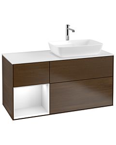 Villeroy und Boch Finion Villeroy und Boch Finion G801GFGN 120cm, cover plate white matt, Emotion, shelves Glossy white lacquer, walnut veneer