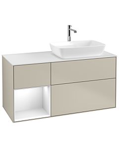 Villeroy und Boch Finion Waschtischunterschrank G801GFHH 120cm, Abdeckplatte white matt, Emotion, Regale Glossy white lacquer, Sand Matt Lacquer