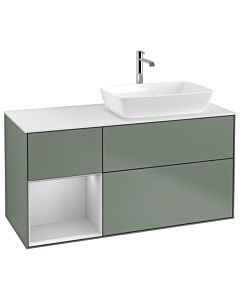 Villeroy und Boch Finion Villeroy und Boch G801GJGM 120cm, plaque de finition blanc mat, Emotion, étagères laqué gris clair mat, Olive Matt Lacquer