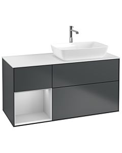 Villeroy und Boch Finion Waschtischunterschrank G801GJHG 120cm, Abdeckplatte white matt, Emotion, Regale Light grey matt lacquer, Midnight Blue Matt Lacquer