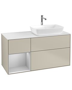Villeroy und Boch Finion Waschtischunterschrank G801GJHH 120cm, Abdeckplatte white matt, Emotion, Regale Light grey matt lacquer, Sand Matt Lacquer
