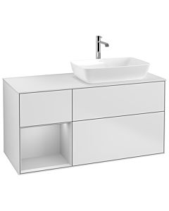 Villeroy und Boch Finion Waschtischunterschrank G801GJMT 120cm, Abdeckplatte white matt, Emotion, Regale Light grey matt lacquer, White matt lacquer