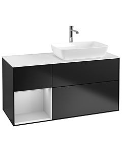 Villeroy und Boch Finion Waschtischunterschrank G801GJPD 120cm, Abdeckplatte white matt, Emotion, Regale Light grey matt lacquer, Black matt lacquer