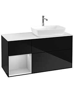 Villeroy und Boch Finion Waschtischunterschrank G801GJPH 120cm, Abdeckplatte white matt, Emotion, Regale Light grey matt lacquer, Glossy Black Lacquer