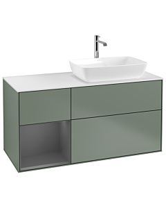 Villeroy und Boch Finion Villeroy und Boch G801GKGM 120cm, plaque de finition blanc mat, Emotion, étagères laqué anthracite mat, Olive Matt Lacquer