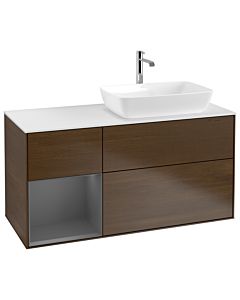 Villeroy und Boch Finion Villeroy und Boch G801GKGN 120cm, plaque de finition blanc mat, Emotion, étagères laqué anthracite mat, placage noyer