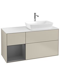 Villeroy und Boch Finion Villeroy und Boch G801GKHH 120cm, plaque de finition blanc mat, Emotion, étagères anthracite laqué mat, Sand Matt Lacquer