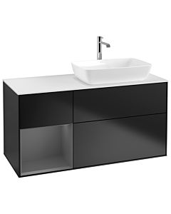 Villeroy und Boch Finion Waschtischunterschrank G801GKPD 120cm, Abdeckplatte white matt, Emotion, Regale Anthracite matt lacquer, Black matt lacquer