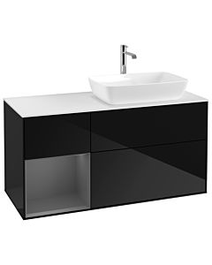 Villeroy und Boch Finion Waschtischunterschrank G801GKPH 120cm, Abdeckplatte white matt, Emotion, Regale Anthracite matt lacquer, Glossy Black Lacquer