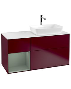 Villeroy und Boch Finion Waschtischunterschrank G801GMHB 120cm, Abdeckplatte white matt, Emotion, Regale Olive matt lacquer, Peony Matt