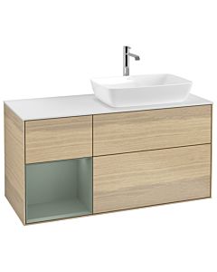 Villeroy und Boch Finion Waschtischunterschrank G801GMPC 120cm, Abdeckplatte white matt, Emotion, Regale Olive matt lacquer, Oak Veneer
