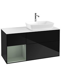 Villeroy und Boch Finion Villeroy und Boch G801GMPH 120cm, plaque de recouvrement blanc mat, Emotion, étagères olive laqué mat, Glossy Black Lacquer