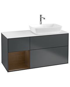 Villeroy und Boch Finion Waschtischunterschrank G801GNHG 120cm, Abdeckplatte white matt, Emotion, Regale Walnut Veneer, Midnight Blue Matt Lacquer