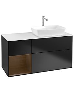 Villeroy und Boch Finion Villeroy und Boch G801GNPD 120cm, plateau blanc mat, Emotion, étagères Walnut Veneer , laqué noir mat