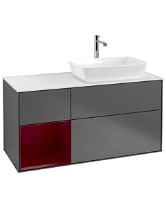 Villeroy und Boch Finion Villeroy und Boch G801HBGK 120cm, plaque de finition blanc mat, Emotion, étagères Peony laqué mat, anthracite mat