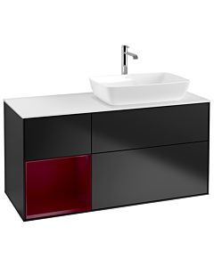 Villeroy und Boch Finion Villeroy und Boch G801HBPD 120cm, plaque de finition blanc mat, Emotion, étagères Peony laqué mat, laqué noir mat