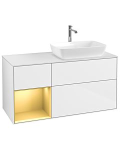Villeroy und Boch Finion Waschtischunterschrank G801HFGF 120cm, Abdeckplatte white matt, Emotion, Regale Gold matt lacquer, Glossy white lacquer