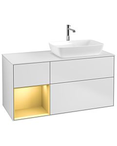 Villeroy und Boch Finion Waschtischunterschrank G801HFMT 120cm, Abdeckplatte white matt, Emotion, Regale Gold matt lacquer, White matt lacquer