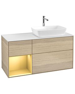 Villeroy und Boch Finion Waschtischunterschrank G801HFPC 120cm, Abdeckplatte white matt, Emotion, Regale Gold matt lacquer, Oak Veneer