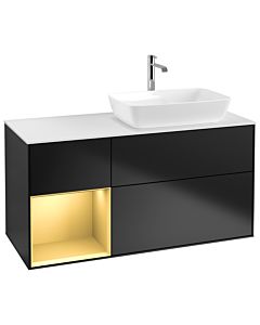 Villeroy und Boch Finion Waschtischunterschrank G801HFPD 120cm, Abdeckplatte white matt, Emotion, Regale Gold matt lacquer, Black matt lacquer