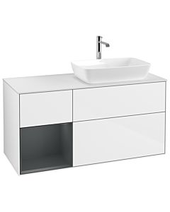 Villeroy und Boch Finion Waschtischunterschrank G801HGGF 120cm, Abdeckplatte white matt, Emotion, Regale Midnight matt lacquer, Glossy white lacquer