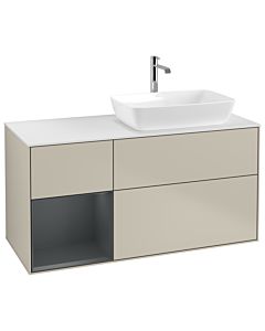 Villeroy und Boch Finion Waschtischunterschrank G801HGHH 120cm, Abdeckplatte white matt, Emotion, Regale Midnight matt lacquer, Sand Matt Lacquer