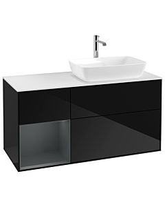 Villeroy und Boch Finion Waschtischunterschrank G801HGPH 120cm, Abdeckplatte white matt, Emotion, Regale Midnight matt lacquer, Glossy Black Lacquer