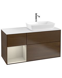 Villeroy und Boch Finion Villeroy und Boch G801HHGN 120cm, plaque de recouvrement blanc mat, Emotion, étagères laqué sable mat, placage noyer