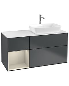 Villeroy und Boch Finion Villeroy und Boch G801HHHG 120cm, plaque de finition blanc mat, Emotion, étagères laqué sable sable, Midnight Blue Matt Lacquer