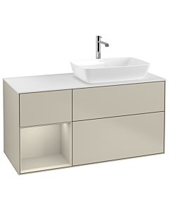 Villeroy und Boch Finion Villeroy und Boch G801HHHH 120cm, plaque de recouvrement blanc mat, Emotion, étagères laqué sable sable, Sand Matt Lacquer