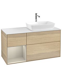 Villeroy und Boch Finion Waschtischunterschrank G801HHPC 120cm, Abdeckplatte white matt, Emotion, Regale sand matt lacquer, Oak Veneer