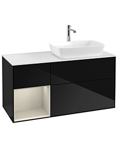 Villeroy und Boch Finion Villeroy und Boch G801HHPH 120cm, couvercle blanc mat, Emotion, étagères laqué sable sable, Glossy Black Lacquer