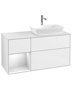 Villeroy und Boch Finion Villeroy und Boch G801MTGF 120cm, plaque de finition blanc mat, Emotion, étagères laqué blanc mat, laqué blanc brillant