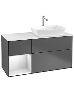 Villeroy und Boch Finion Waschtischunterschrank G801MTGK 120cm, Abdeckplatte white matt, Emotion, Regale White matt lacquer, Anthracite matt